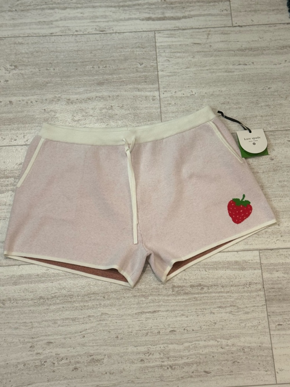 Kate Spade Strawberry Lounge Shorts Pink Knit Drawstring NWT Women’s Size L